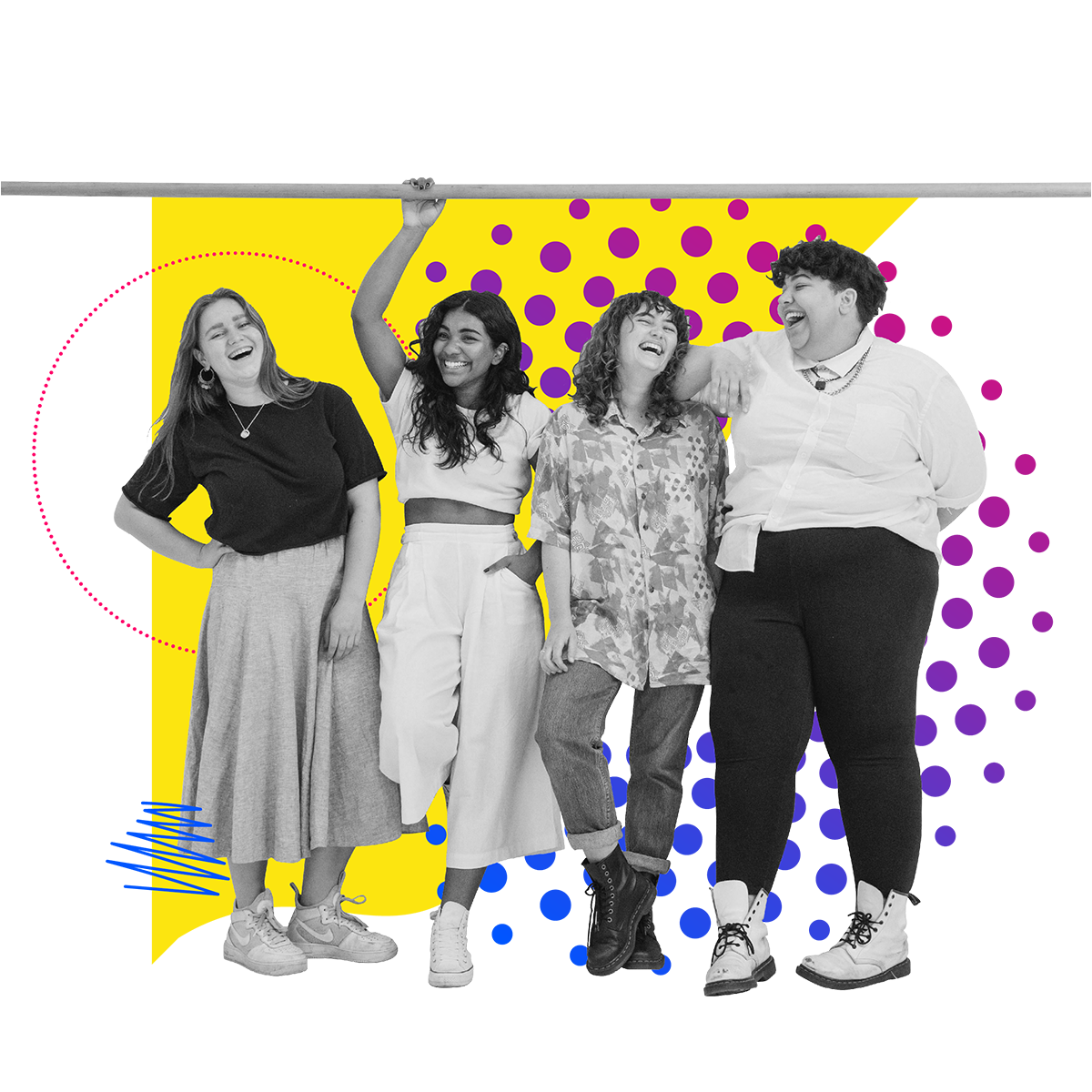 4 youngsters gathered together, smiling and empowered to act
